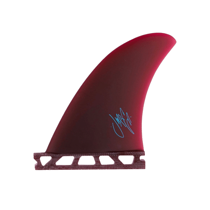 Shapers-Club- Une nageoire de planche de surf rouge et bleue sur fond blanc. -surfshop-surfboard