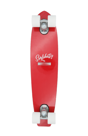Shapers-Club- Le Gordon & Smith - 25" SurfSkate complet en Rouge Cerise est doté de roues blanches et d'un logo "Surfkates" blanc éclatant, capturant un style cruiser rétro élégant et minimaliste rappelant les designs classiques. -surfshop-surfboard