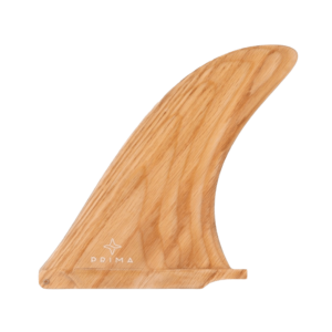 Shapers-Club- Présentation de l'aileron de surf simple Prima - Wood - 10,5", doté d'un motif de grain léger et étiqueté "PRIMA" en bas. Cet aileron en bois a une forme profilée et incurvée conçue pour améliorer la stabilité et la maniabilité dans l'eau. L'image du produit est placée sur un fond transparent. -surfshop-surfboard