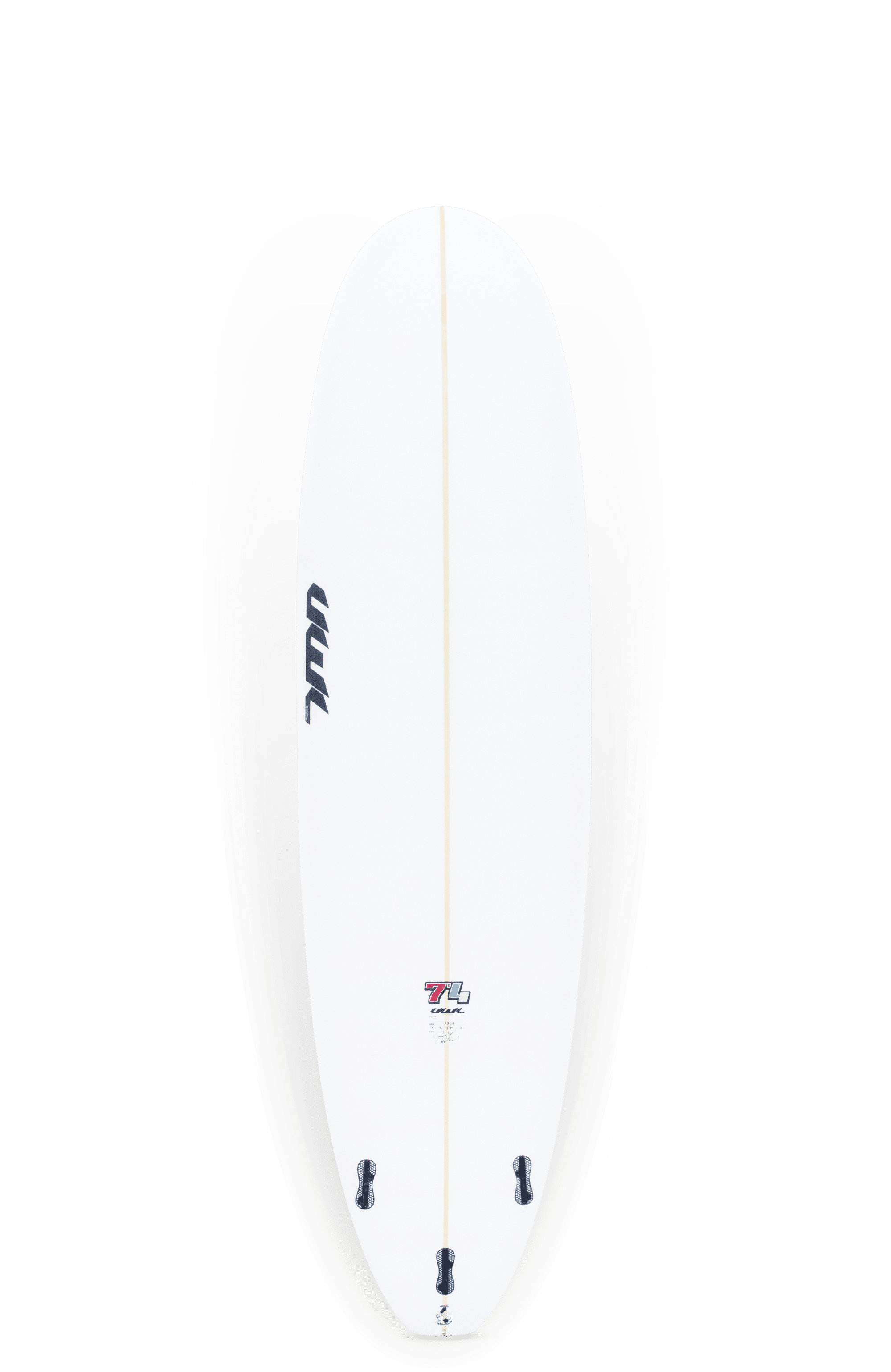 Shapers-Club- Une planche de surf Dead Kooks - Wild flower 6'8" x 21' 5/8" x 2' 7/8" blanche, avec des ailerons noirs positionnés en bas. Elle présente un design minimaliste avec un logo Dead Kooks au milieu et une marque supplémentaire près de la queue. La planche de surf est présentée sur un fond uni, accentuant son apparence élégante et propre. -surfshop-surfboard