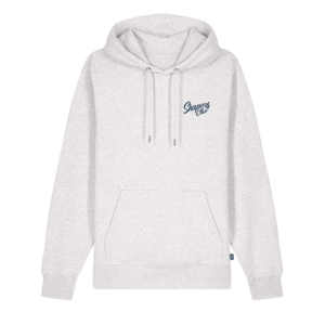 Shapers-Club- The CLASSIC SC is a gray hoodie featuring a front pocket, drawstrings and "Shapers Club" in stylized black text on the left chest. -surfshop-surfboard