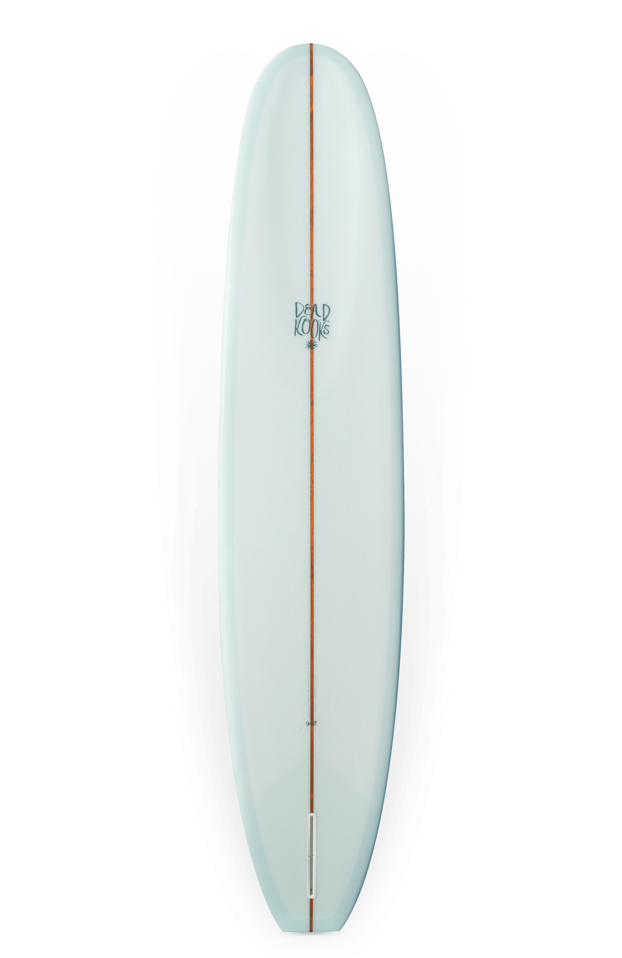 Shapers-Club- Une planche de surf blanche « Nausea », 9'2" x 22' 3/4" x 2' 7/8", dotée d'un stringer marron, d'un logo noir près du haut, d'un nez et d'une queue arrondis, offrant une conduite douce et élégante parfaite pour couper les vagues. -surfshop-surfboard