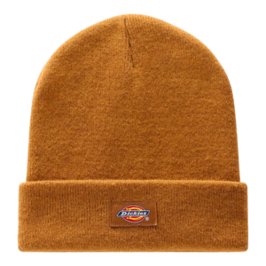 Shapers-Club- Un bonnet tricoté marron avec un bord plié présentant un patch avec le logo GIBSLAND sur le devant. -surfshop-surfboard