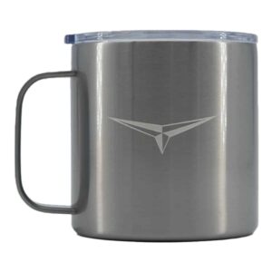 Shapers-Club- Le mug isotherme Tappy beige de Shapersclub est doté d'un corps en acier inoxydable, d'une poignée noire, d'un couvercle en plastique transparent et d'un logo minimaliste, alliant praticité et style. -surfshop-surfboard