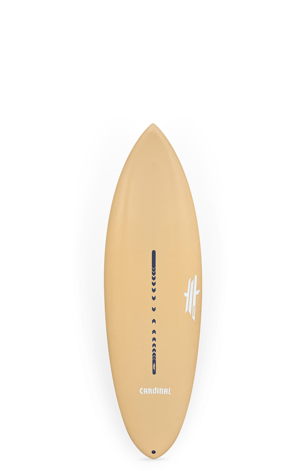 Shapers-Club- Iconic beige skimboard (5'5" x 19 3/4" x 2 7/16") with black stripes, white CARDINAL brand name, Spin Tech, center row of pull points and white logo near top. -surfshop-surfboard