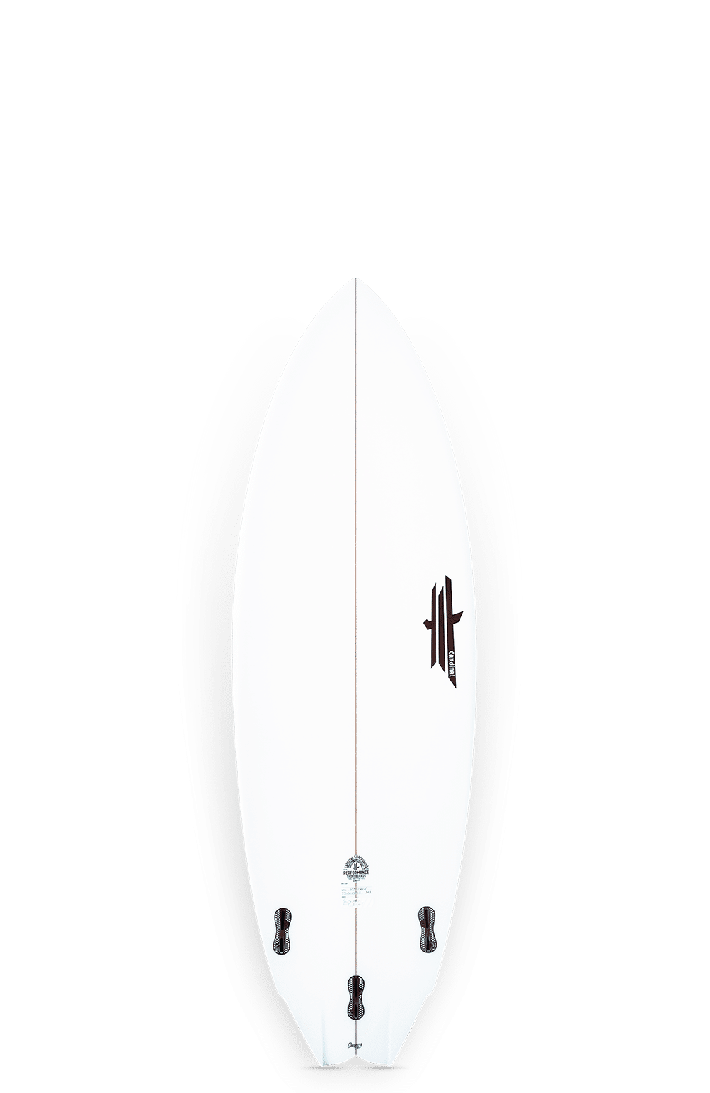 Shapers-Club- La planche de surf Twin Perf Baby Channel est une planche blanche de 5'7" x 20" x 2 7/16", dotée d'ailerons noirs élégants et d'un logo. Son design aérodynamique, parfait pour les amateurs de surf, met en valeur sa capacité de 28,7 L sur un fond blanc uni, mettant en valeur chaque détail avec une forme moderne. -surfshop-surfboard