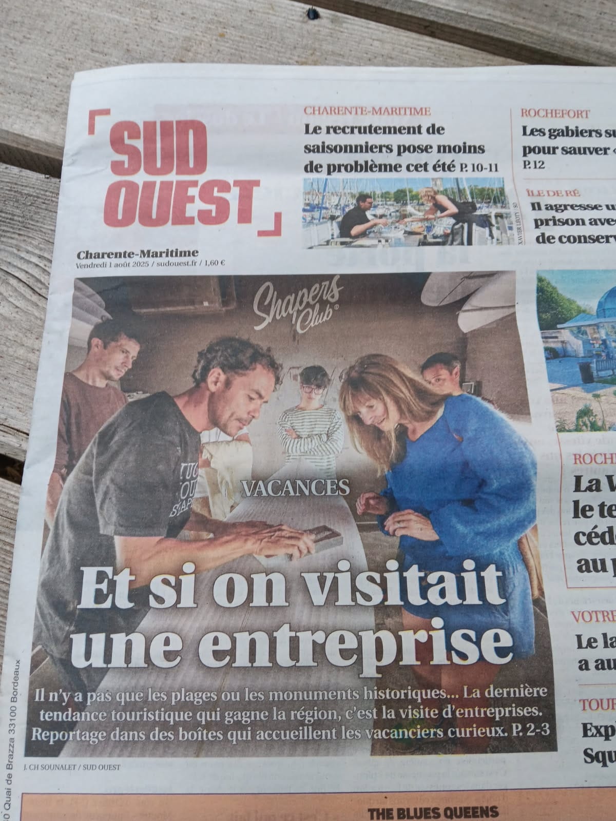 Le Shapers Club à la une du journal Sud Ouest